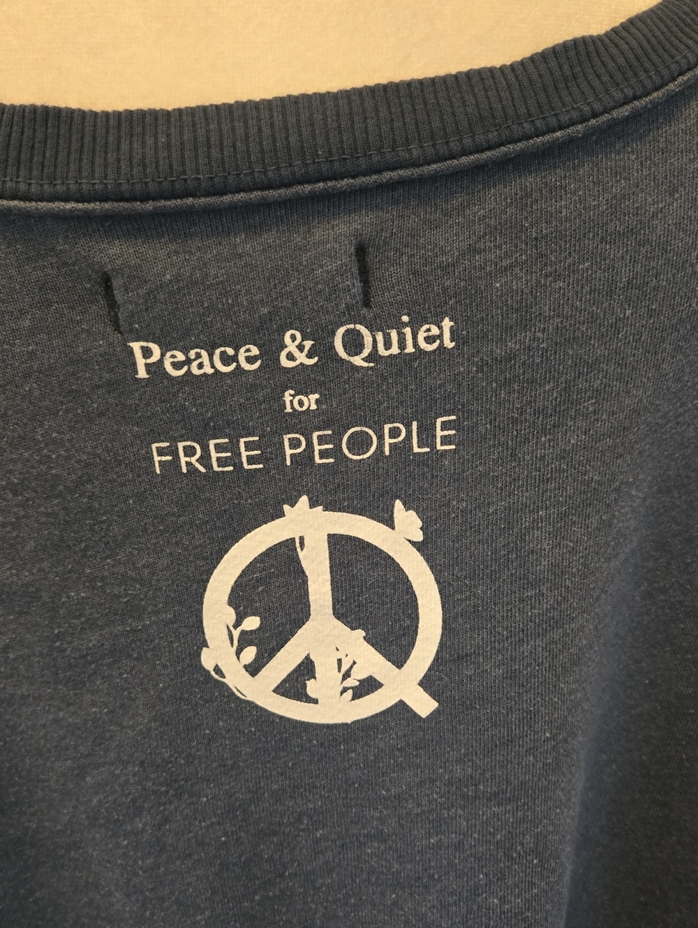 Free People Blue Crewneck Pullover with White 'GROUNDED' Graphic XL Oversized - Picture 5 of 16